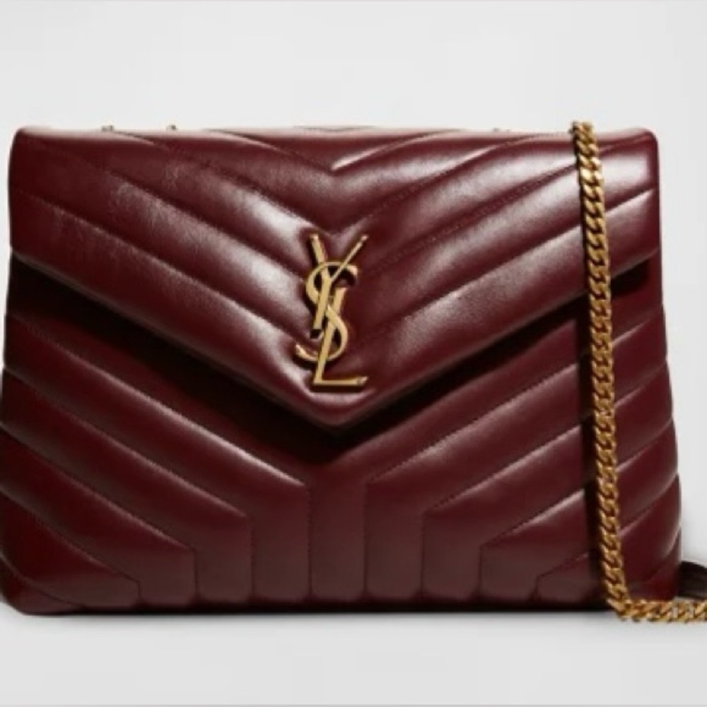 Saint Laurent Medium LouLou Dark Red Burgundy Shoulder Bag Quilted Leather EUC